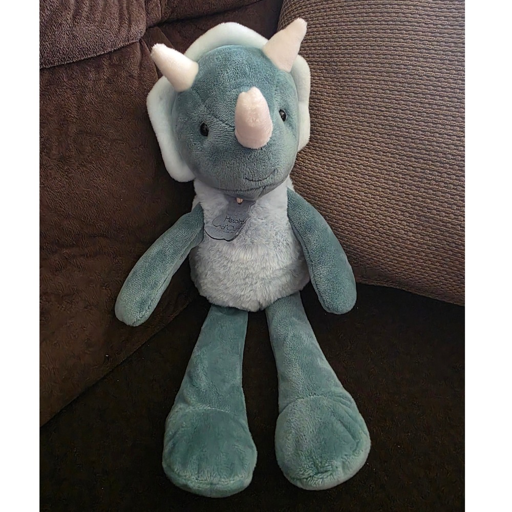 Histoire d'Ours Paris 1985 Blue Triceratops Dinosaur Plush Stuffed Animal Toy